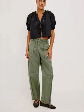 Rails Lunar Pant Military Olive Barrel Leg Women 0 Mid Rise Utility Stretch Boho